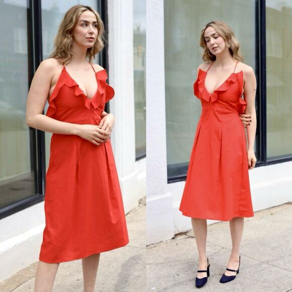 NWT Toit Volant Nana Atelier Red Ruffle Dress Sz L Backless Linen Blend - Picture 2 of 11